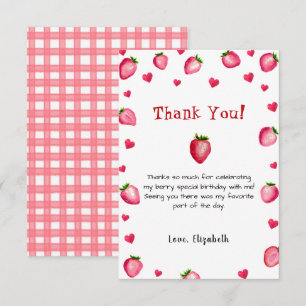 Berry First Birthday Strawberry Summer Gingham 1. Dankeskarte