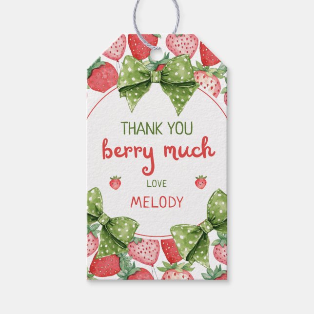 Berry First Birthday Strawberry Thank You Geschenkanhänger (Vorderseite)
