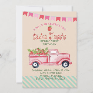 Berry First Birthday Strawberry Theme Invitation Einladung