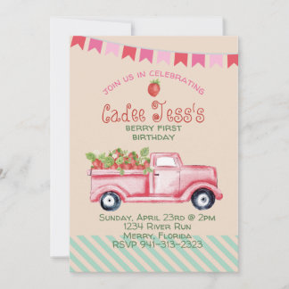 Berry First Birthday Strawberry Theme Invitation Einladung