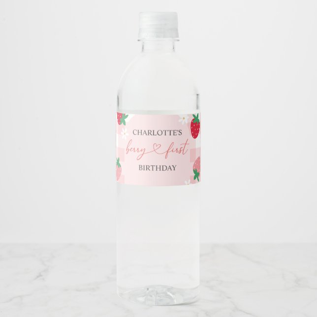 Berry First Birthday Water Flasche Labels (Vorderseite)