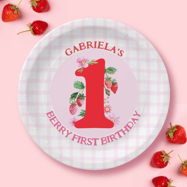 Berry First Birthday Watercolor Strawberries Pappteller (Berry First Birthday Watercolor Strawberries Paper Plates)