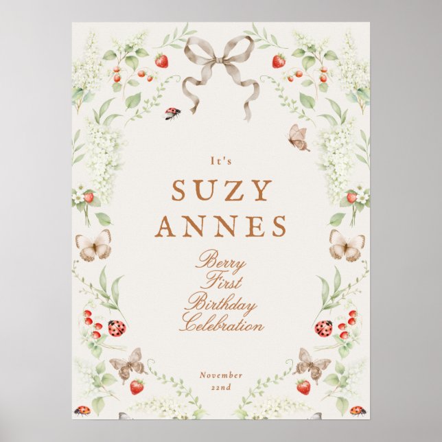 Berry First Birthday Welcome Sign Poster (Vorne)