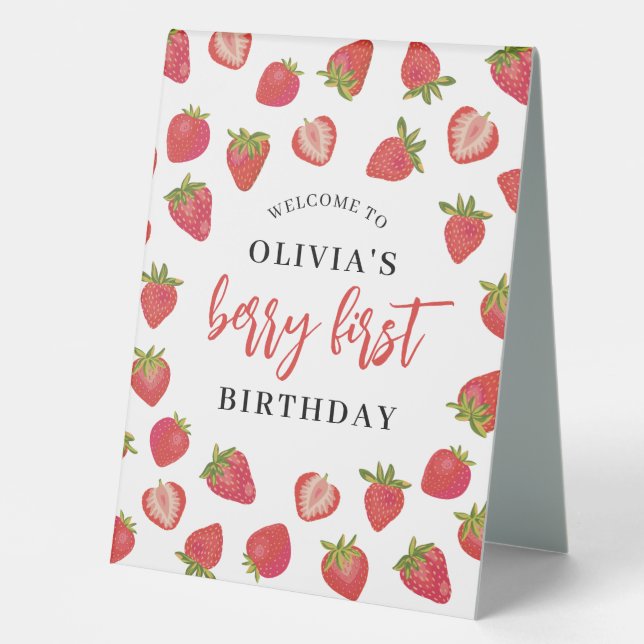 Berry First Birthday Willkommen Tischaufsteller (Vorderseite)