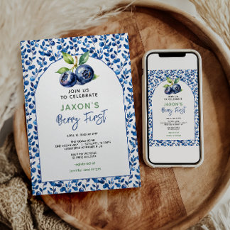 Berry First Blueberry 1. Geburtstag Party Einladung