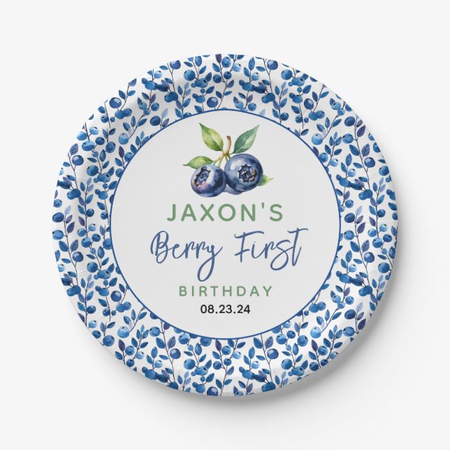 Berry First Blueberry 1. Geburtstag Party Pappteller (Vorderseite)