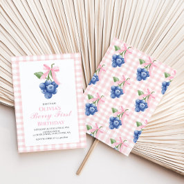Berry First Blueberry Pink Bow Coquette Geburtstag Einladung