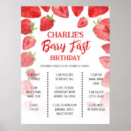 Berry First Boho Strawberry Birthday Milestone Poster