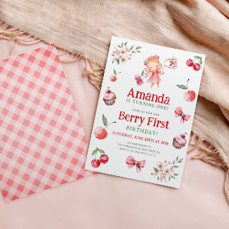 Berry First Cherry Berry Fairy Birthday Einladung