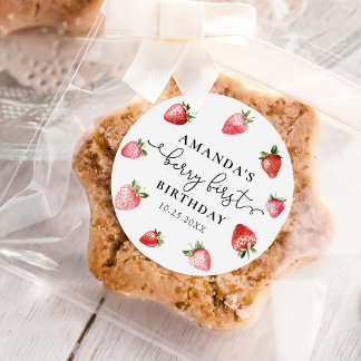 Berry First Cute 1st Birthday Strawberry Classic  Runder Aufkleber