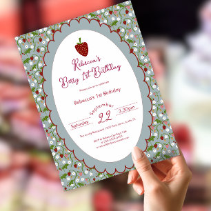 Berry First Erdbeere 1. Geburtstag  Einladung