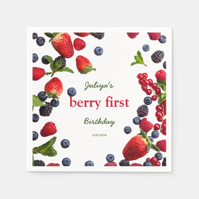 Berry First Geburtday Foto Serviette (Vorderseite)