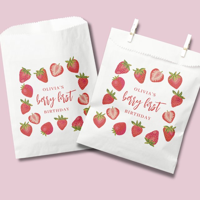 Berry First Girls Erdbeere Personalisiert Geburtst Geschenktütchen (Personalised Berry First Strawberry Birthday favor bag, ideal for girls birthday part)