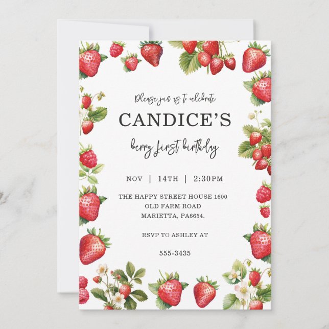 Berry First Invitation for Birthday Fruit Party  Einladung (Vorderseite)