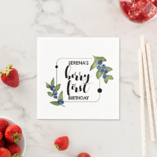 Berry First Kindergeburtstag Blaubeere Minimal Serviette