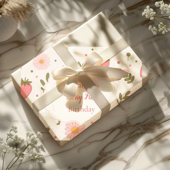 Berry First | Niedliche Erdbeere Mädchen 1. Geburt Geschenkpapier (Von Creator hochgeladen)