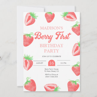 Berry First Strawberry 1. Geburtstag Einladung
