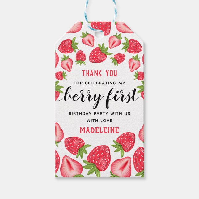 Berry First Strawberry 1. Geburtstag Party Custom  Geschenkanhänger (Vorderseite)