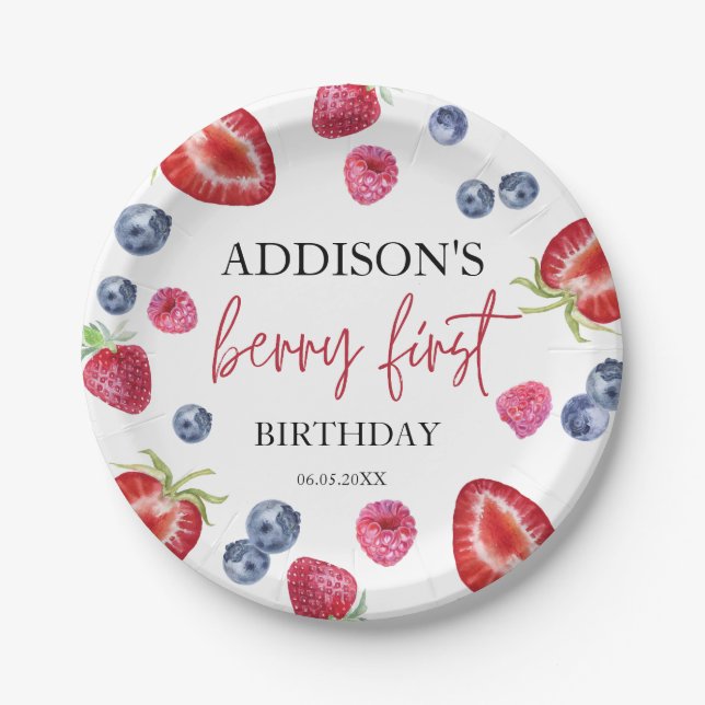 Berry First Strawberry 1. Geburtstag Party Custom Pappteller (Vorderseite)