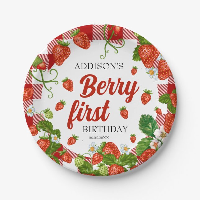 Berry First Strawberry 1. Geburtstag Party Custom Pappteller (Vorderseite)