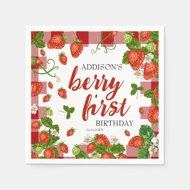 Berry First Strawberry 1. Geburtstag Party Custom Serviette (Vorderseite)