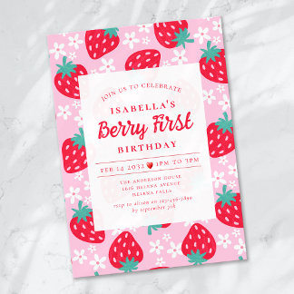Berry First Strawberry 1. Geburtstag Party Einladung
