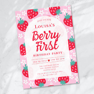 Berry First Strawberry 1. Geburtstag Party Einladung