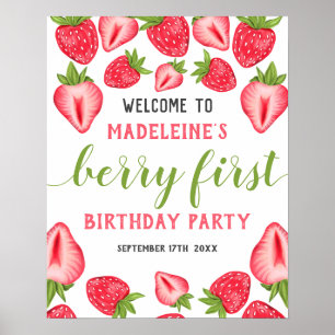 Berry First Strawberry 1. Geburtstag Party Willkom Poster