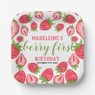 Berry First Strawberry 1. Geburtstag Personalisier Pappteller