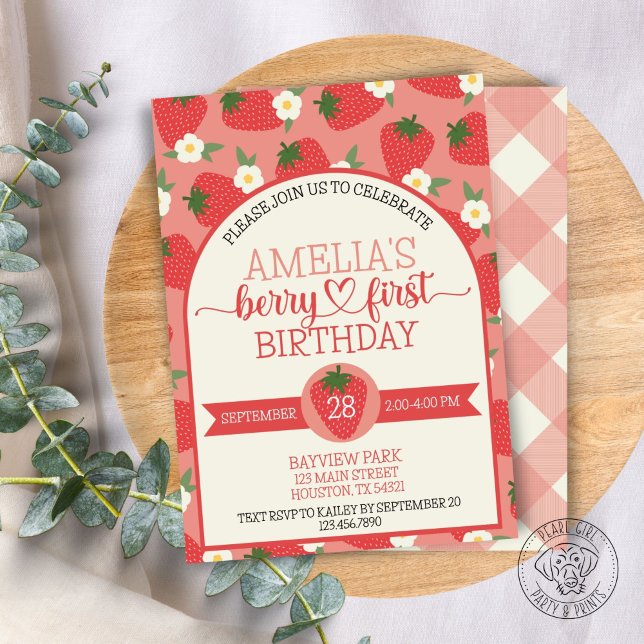 Berry First Strawberry Birthday Einladung (Von Creator hochgeladen)