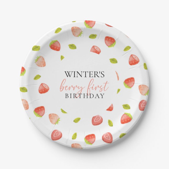 Berry First Strawberry Birthday Party Pappteller (Vorderseite)