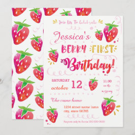 Berry First Strawberry Birthday Pary Einladung