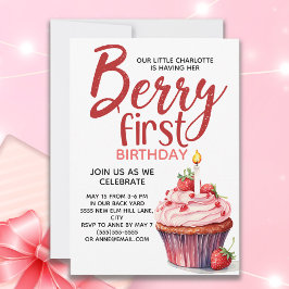 Berry First Strawberry Cupcake 1. Geburtstag Einladung