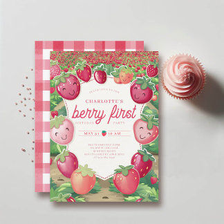 Berry First Strawberry Field Frame 1. Geburtstag Einladung
