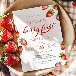 Berry First Strawberry First Birthday Invitation