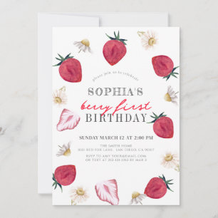 Berry First Strawberry Floral Girl 1. Geburtstag Einladung