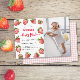 Berry First Strawberry Foto Baby Birthday Einladung