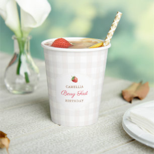 Berry First Strawberry Gingham Birthday Party Pappbecher