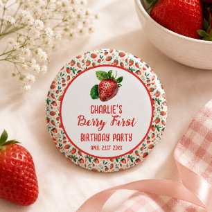 Berry First Strawberry Girl 1. Geburtstag Party Button