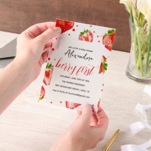 Berry First Strawberry Invitation d'anniversaire,