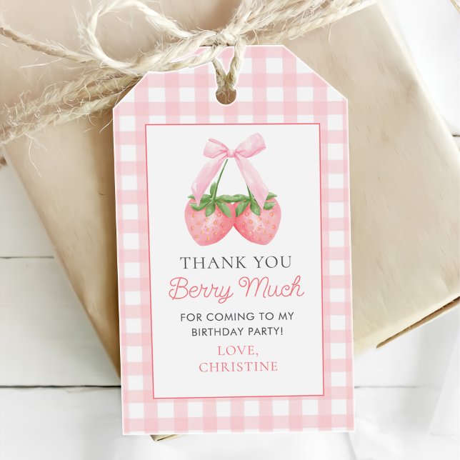 Berry First Strawberry Pink Bow 1. Geburtstag Geschenkanhänger (Von Creator hochgeladen)
