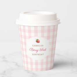 Berry First Strawberry Pink Gingham Birthday Party Pappbecher