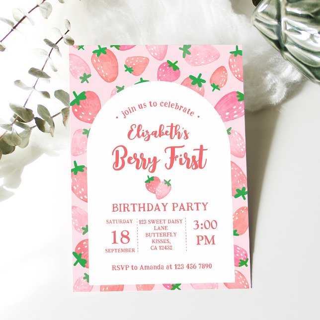 Berry First Strawberry Pink Girl's Birthday Party Einladung (Von Creator hochgeladen)