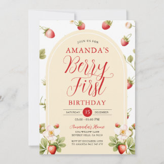Berry First Strawberry Sweet Birthday Party Floral Einladung
