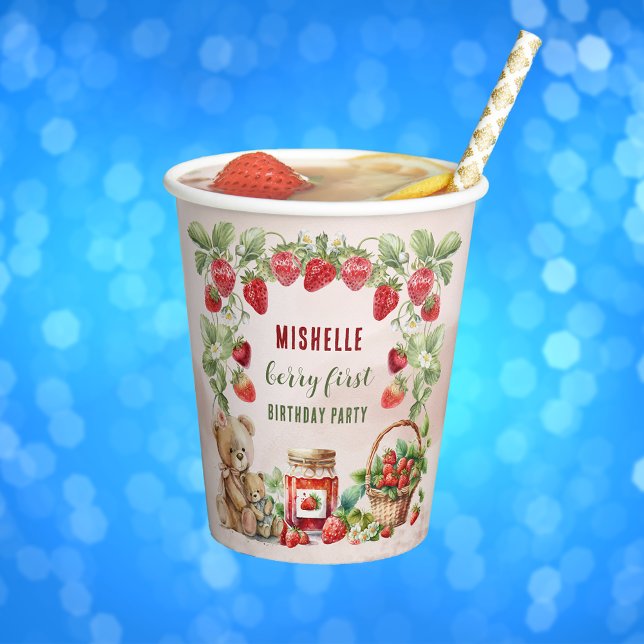 Berry First Strawberry und Bär zum Geburtstag Pappbecher (Von Creator hochgeladen)