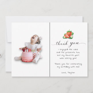 Berry First Watercolor Strawberry Birthday Foto Dankeskarte