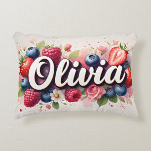 Berry Floral Nom personnalisé Coussin - Olivia