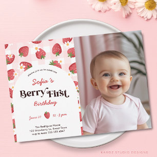 Berry fraise 1er anniversaire Invitation photo