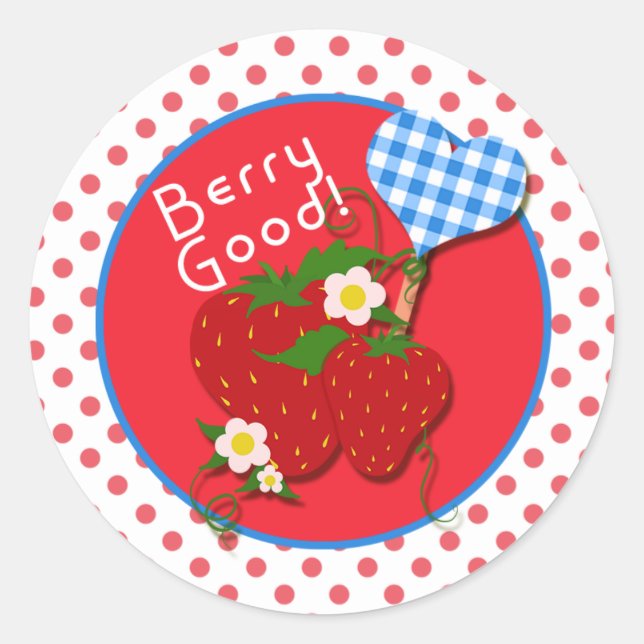 Berry Good, Strawberry, Gingham Heart, Sticker (Vorderseite)