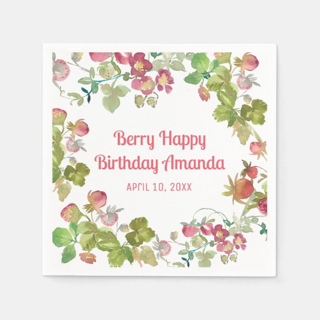 Berry Happy Strawberry Birthday Serviette (Vorderseite)